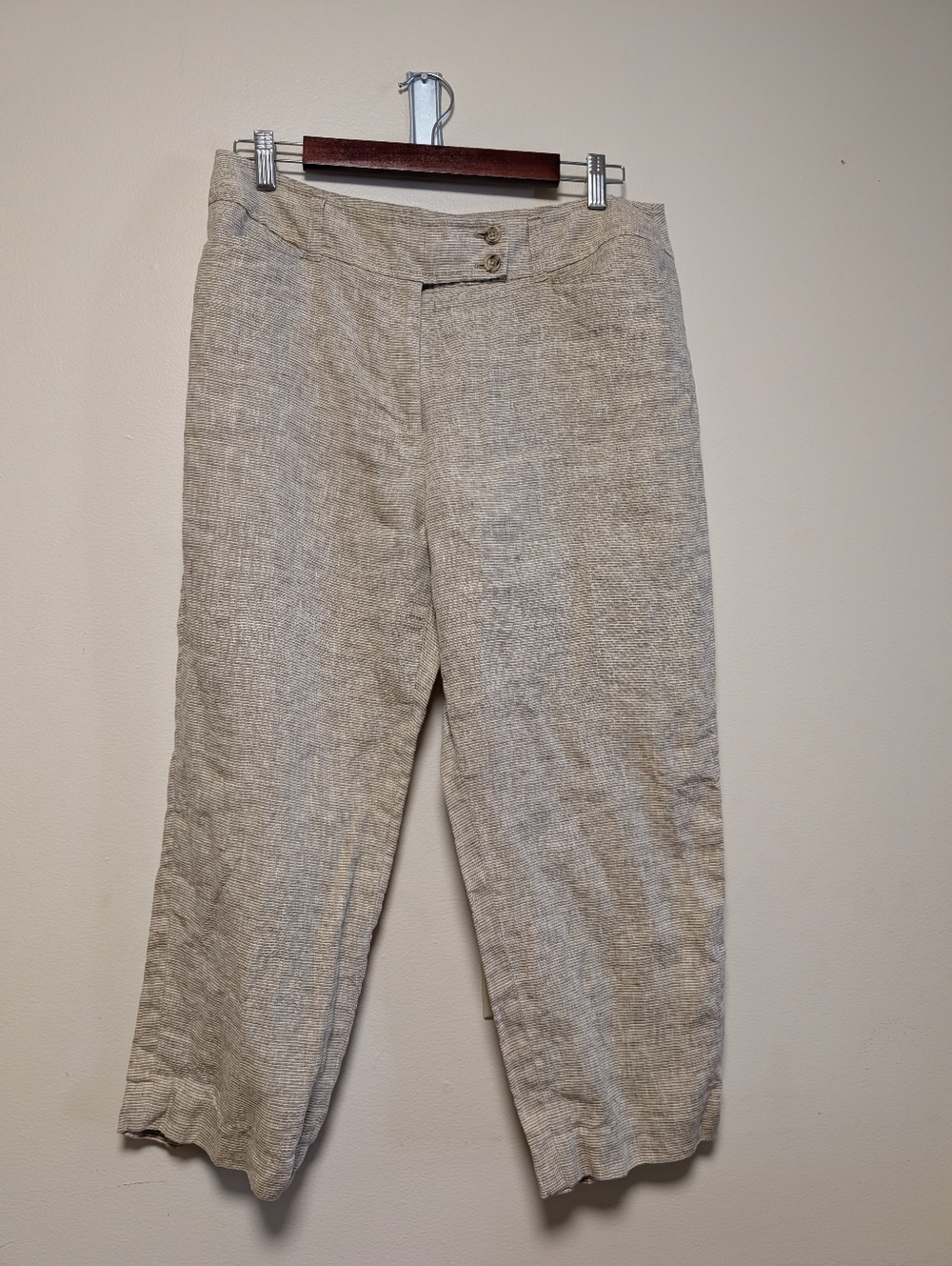Jones New York Signature Linen Capri Pants Size 12 Beige Neutral